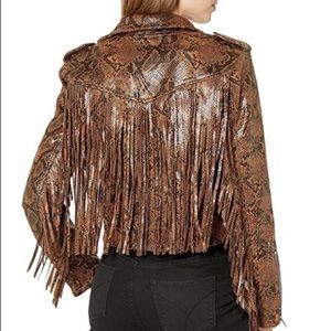 Snakeskin Fringe Jacket Festival Coat Western Animal Print Medium Moto
